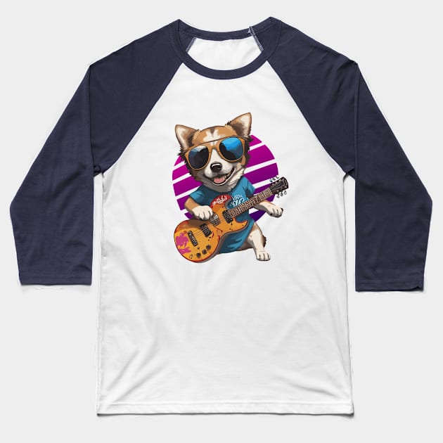 Dog Play Guitar Baseball T-Shirt by ReaBelle